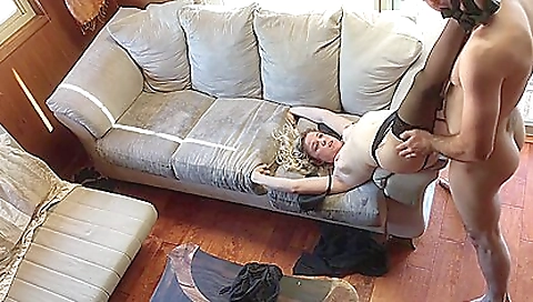 Blonde with huge boobs and her boyfriend